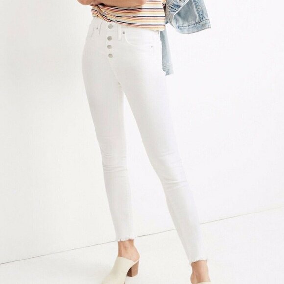 MADEWELL BNWOT Womens 9" Mid-Rise Skinny White Jeans New Button Fly - Picture 1 of 13